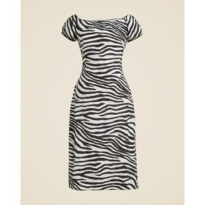 J. Crew NWT Zebra Print Off The Shoulder Short‎ Sleeve  Slip Midi Dress Size 8